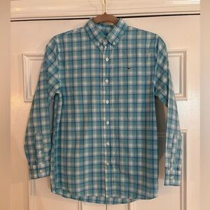 Vineyard Vines Boys Whale Long Sleeved Blue Plaid Button Down Shirt Size Medium